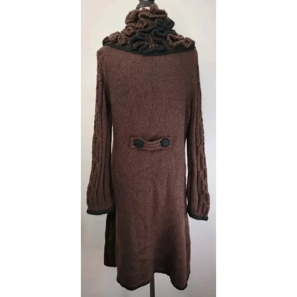BCBG Max Azria Duster Long Cardigan Sweater Womens XL Wool Mohair Double Ruffle - Picture 5 of 9